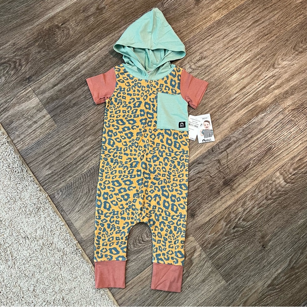 Rags Leopard Print Hooded Romper size 18/24 m- NWT